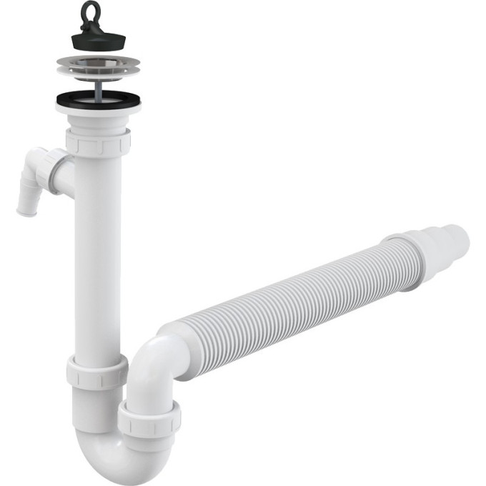 Сифон ALCAPLAST A830-DN50/40 трубчатый с нержавеющей решеткой Ø70 и гофрой, с подводкой